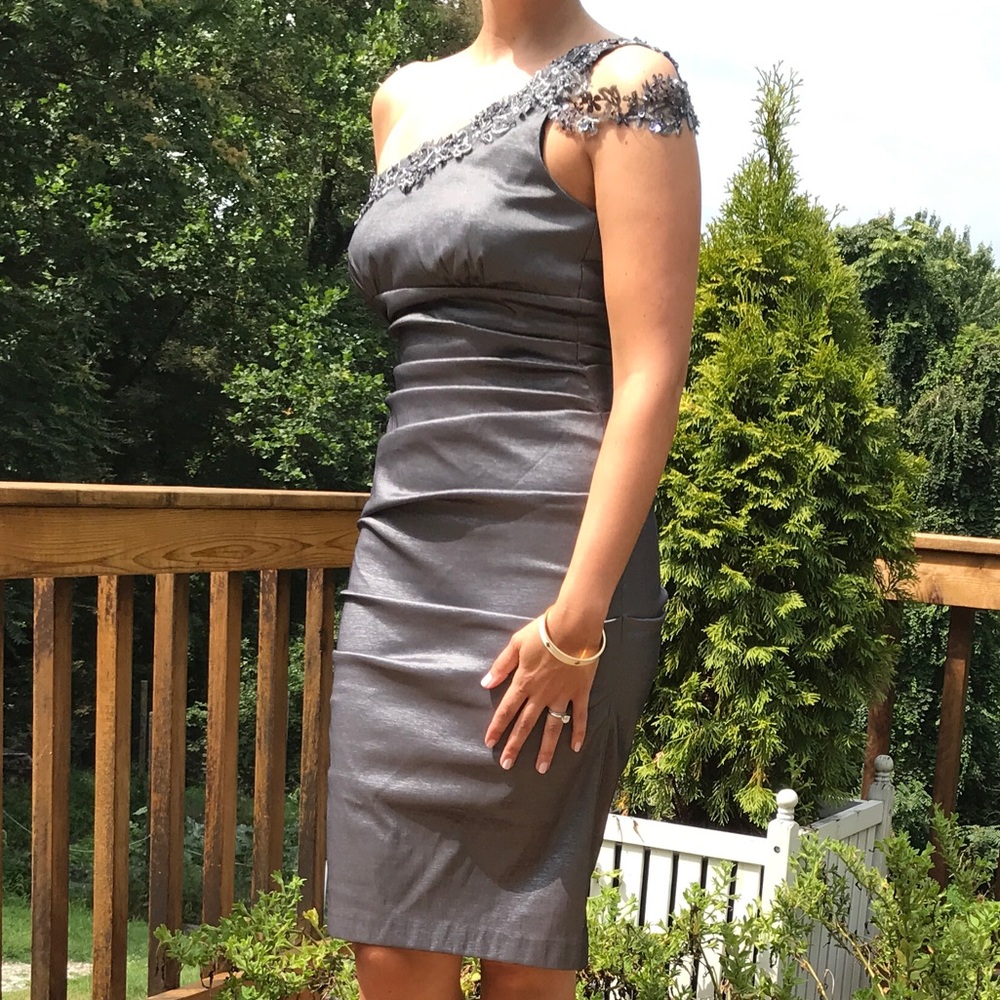 ⭐️SILVER ONE SHOULDER⭐️  grey metallic dress